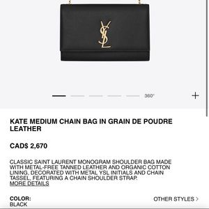 YSL KATE MEDIUM CHAIN BAG IN GRAIN DE POUDRE LEATHER